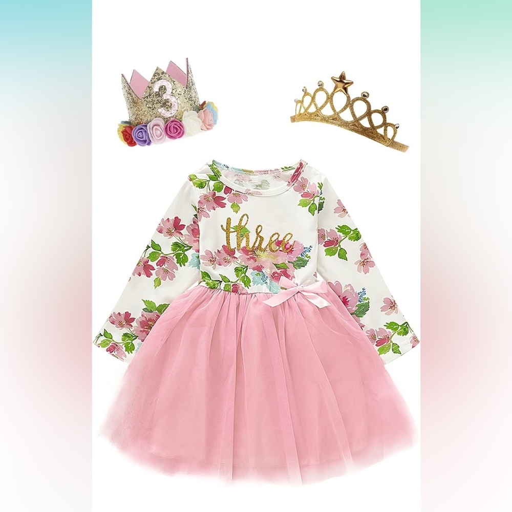 Little girl “three” birthday dress.  Never opened.  Got two by mistake.